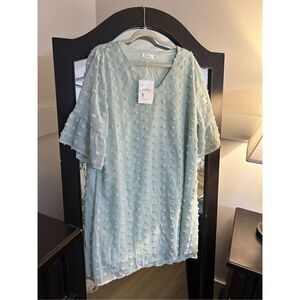 NEW V Neck Mini Dress Chiffon Swiss Dot Flowy XL